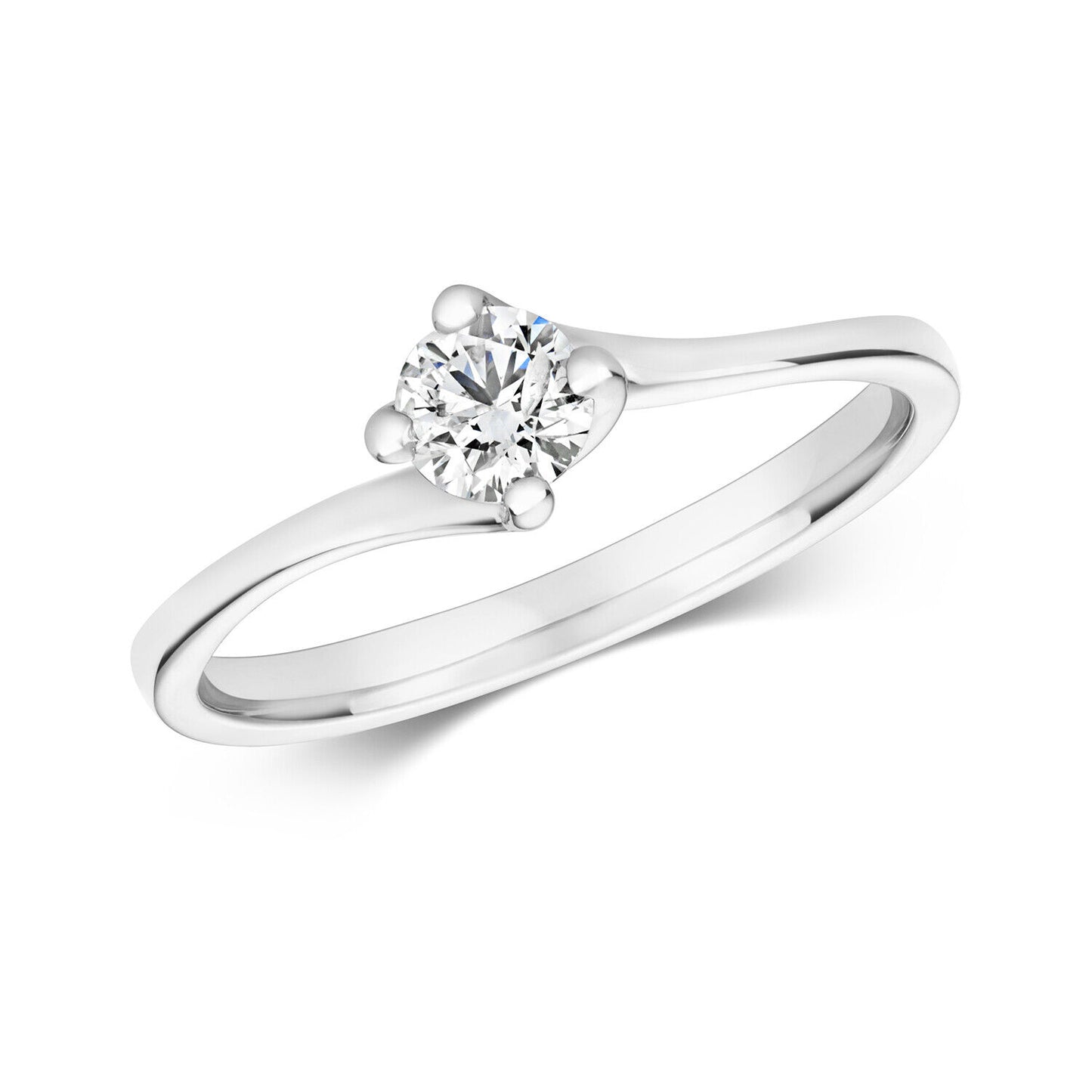Real Diamond Twist Solitaire Ring 9ct White Gold Engagement 0.35 Carat Weight