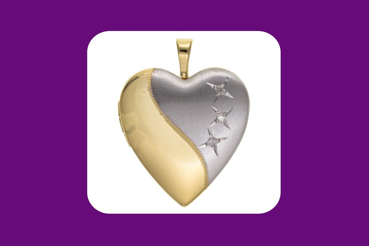 Silver Diamond Heart Locket Yellow Gold Detail 925 Hallmark All Chain Lengths