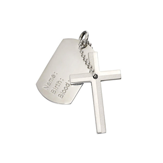 Fred Bennett Cross and Medical Dog Tag Pendant 50cm P5021 Free Engraving