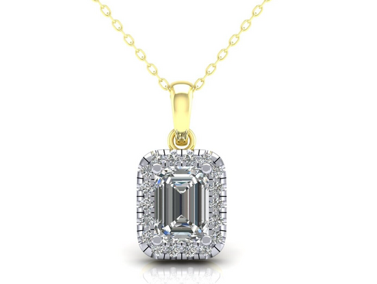 Zircon Rectangular Cluster Pendant Solid 9ct Yellow Gold 18" Chain Hallmarked