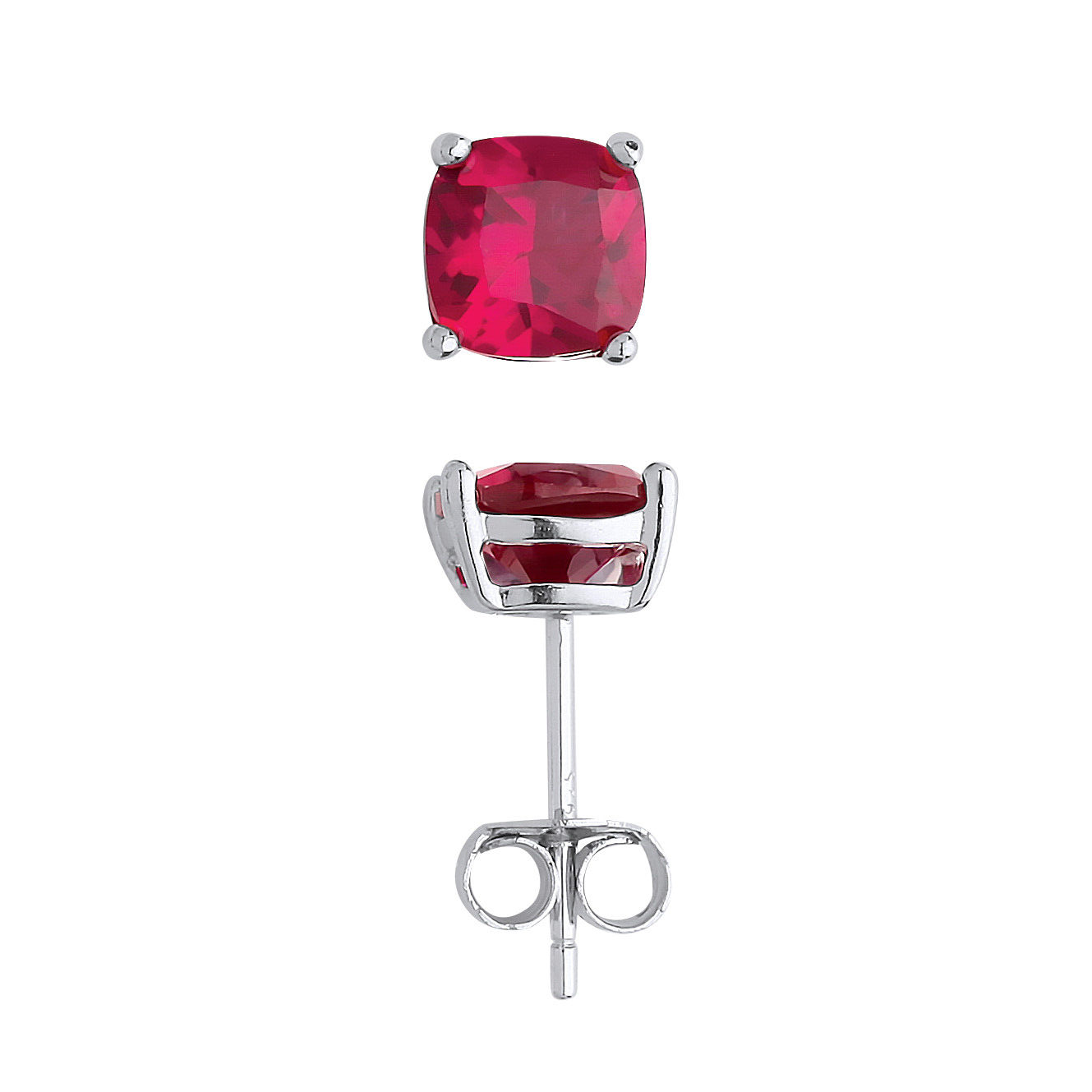 Ruby Cushion Stud Earrings Sterling Silver Rhodium Plated 925 Hallmark 6mm