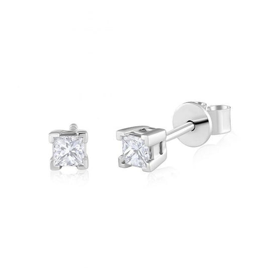 18ct White Gold 0.30ct Claw Set Princess Cut Diamond Stud Earrings