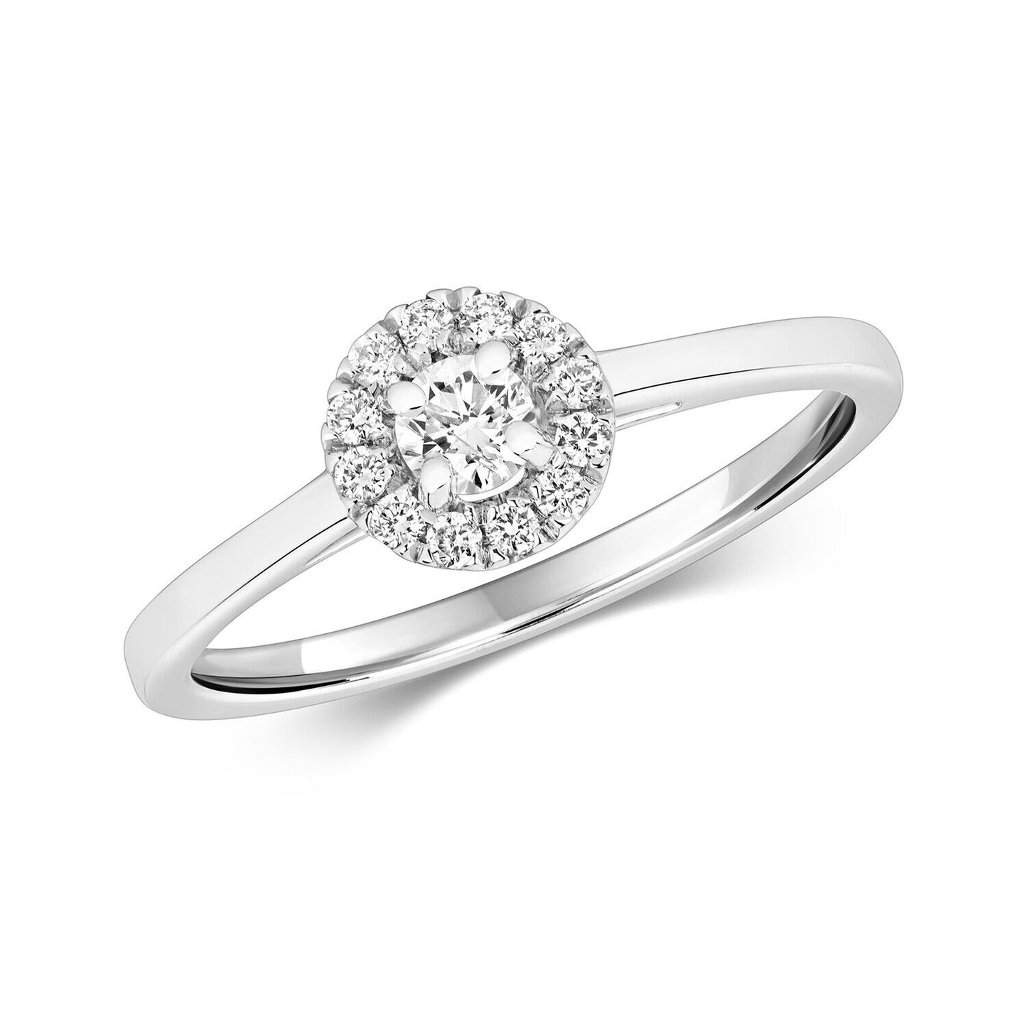 Real Diamond Halo Ring 9ct White Gold 0.25 Carat Weight Size J - Q