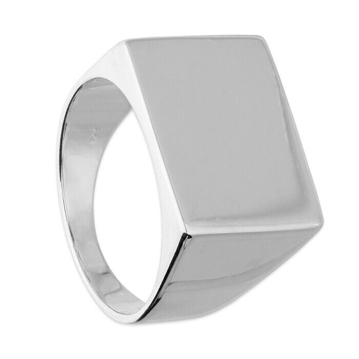 Men's Heavy Oblong Signet Ring Solid Sterling Silver Full Hallmark Size P-Z