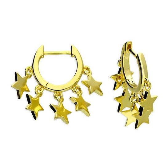 Multi Star Huggie Hoop Earrings 18ct Yellow Gold on Sterling Silver 925 hallmark
