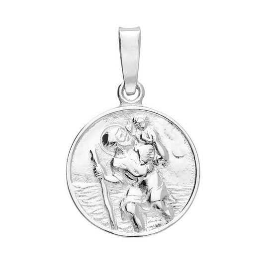 Small Round St Christopher Pendant Necklace 925 Sterling Silver