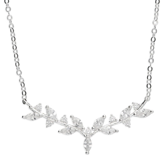 Leaf & Branch CZ Necklace Gem Set on 925 Sterling Silver 925 hallmark