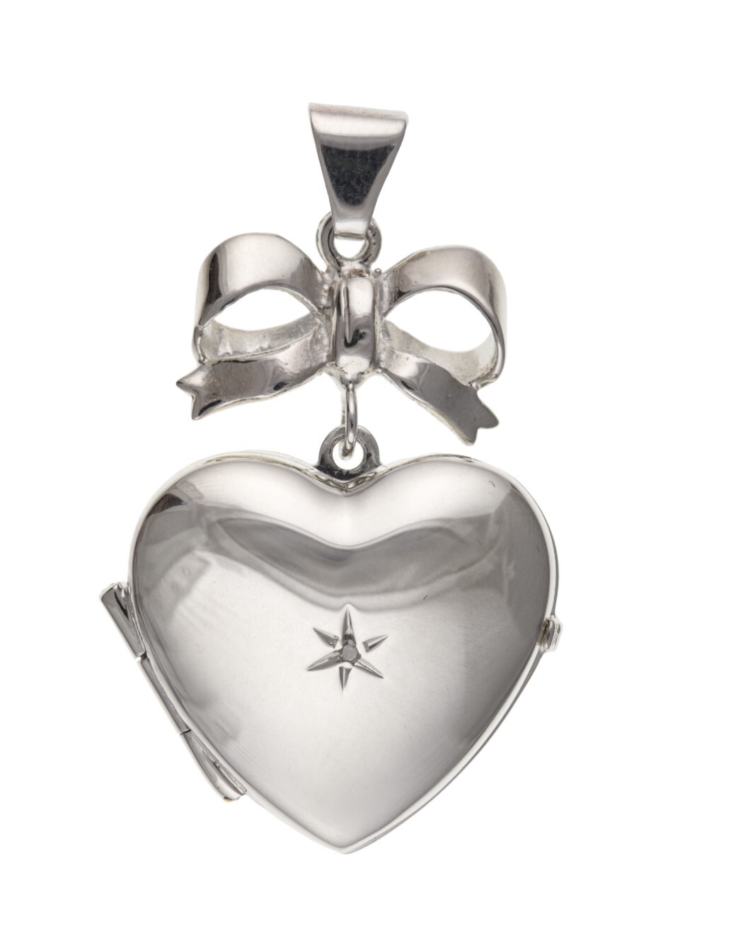 Real Diamond Heart Locket With Bow Solid Sterling Silver 925 Hallmark