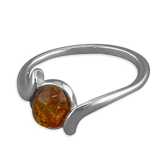Cognac Amber Ring Cross Over Design Solid Sterling Silver 925