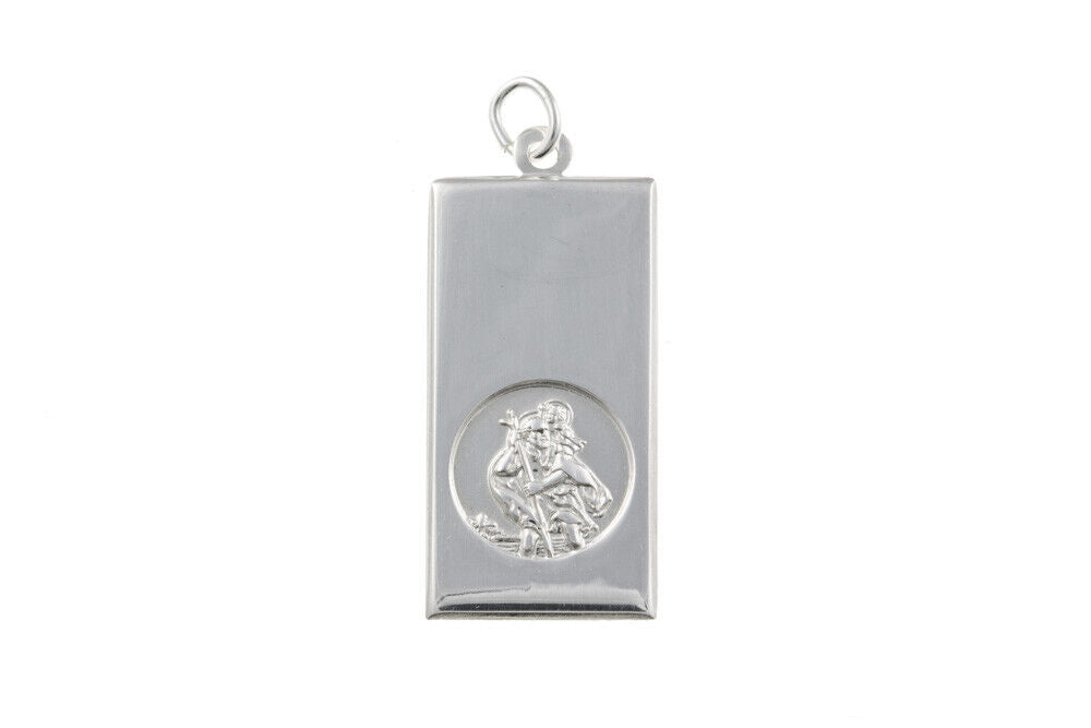 St. Christopher Ingot Pendant Sterling Silver 925 Hallmark 14 - 24" Length Chain