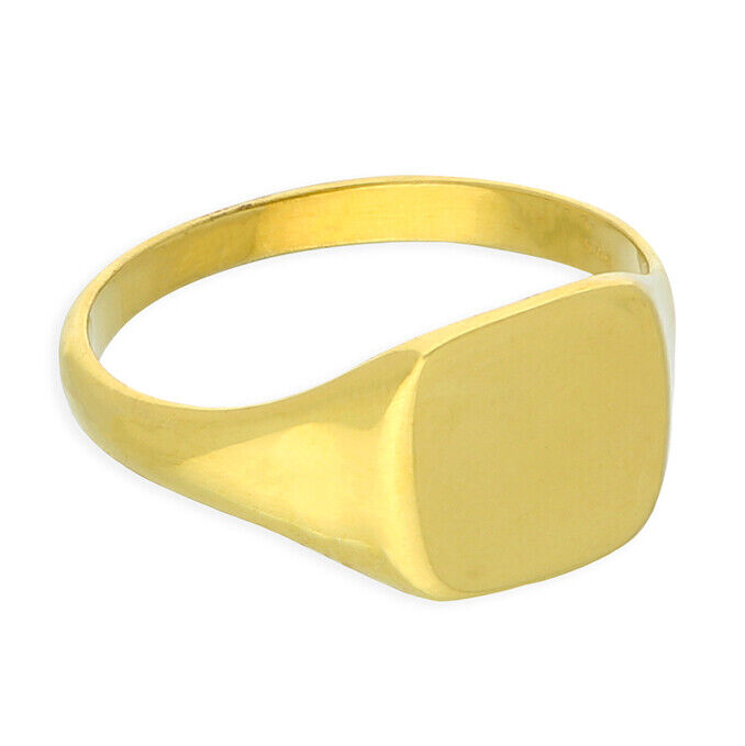 24k Yellow Gold Men's Cushion Signet Ring on Solid Sterling Silver Size M - Z