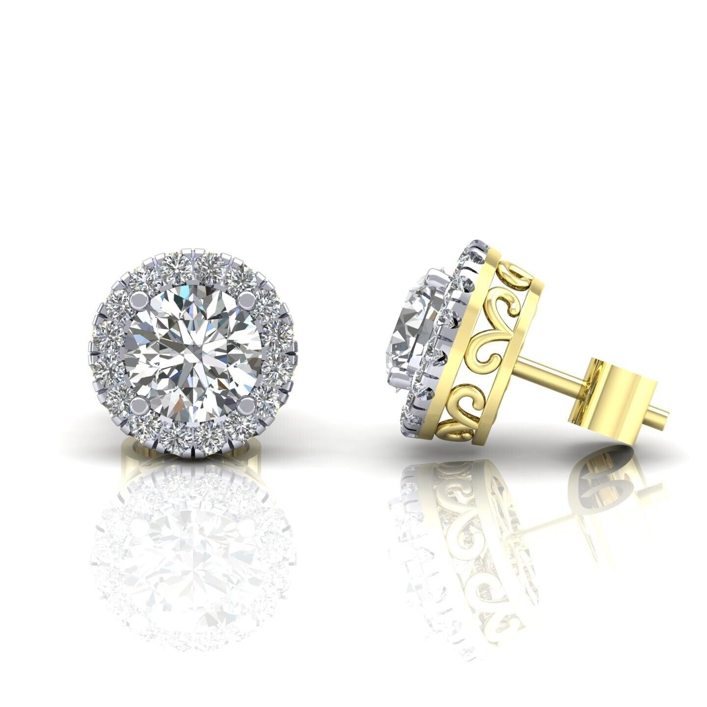 9ct Yellow Gold Zircon Cluster Stud Earrings 8mm Round Studs Hallmarked