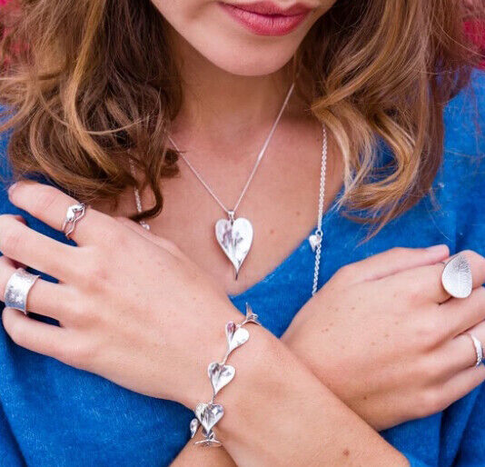 Silver Leaf Heart Bracelet Solid Sterling Silver Hallmark Luxury Box