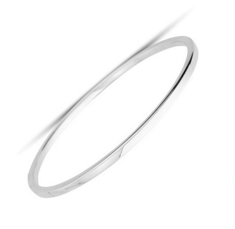 White Gold Modern Bangle Plain Hinged Hallmarked British Made Ladies Bracelet
