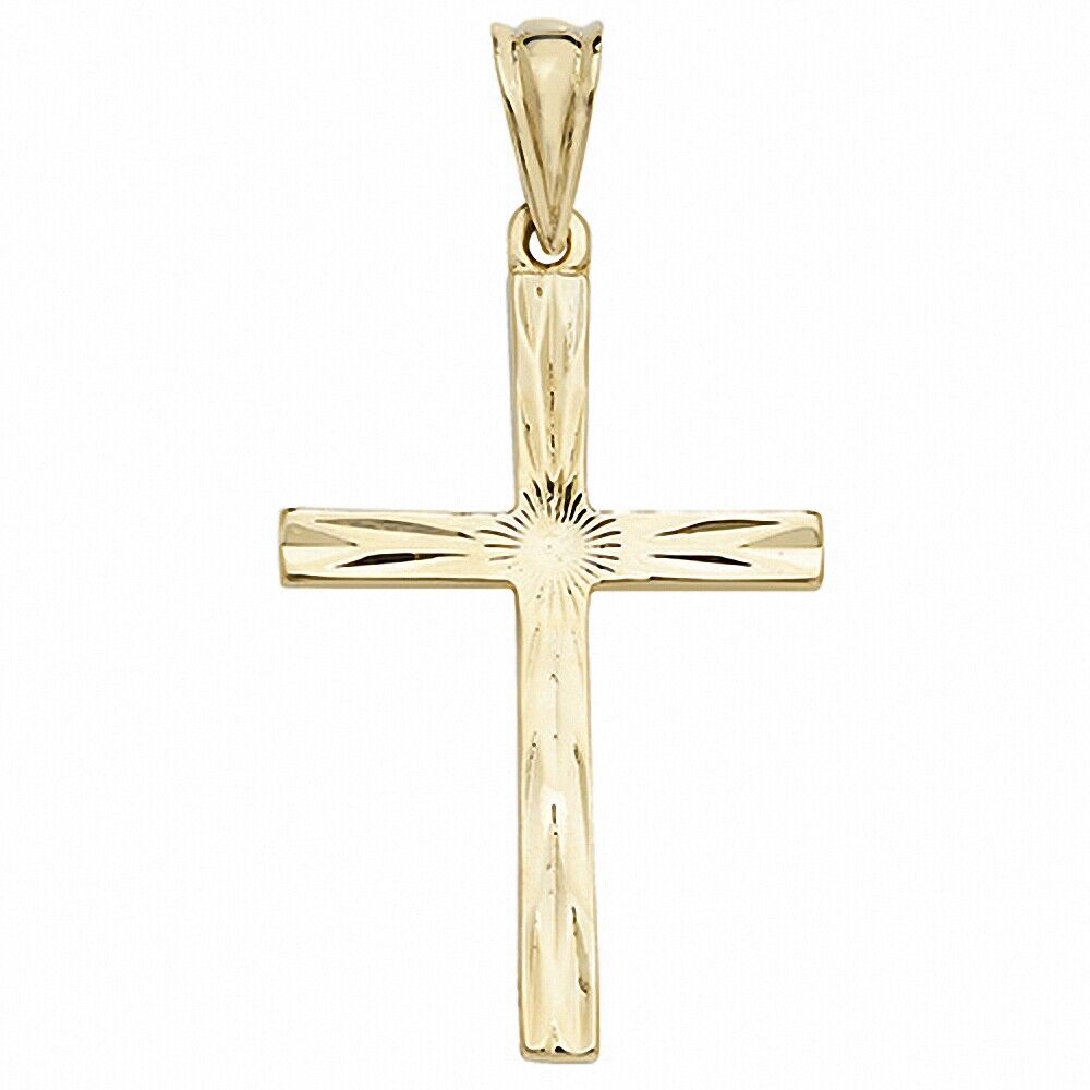 Large Gold Cross Pendant Sun Ray Design Yellow Gold Fully Hallmarked