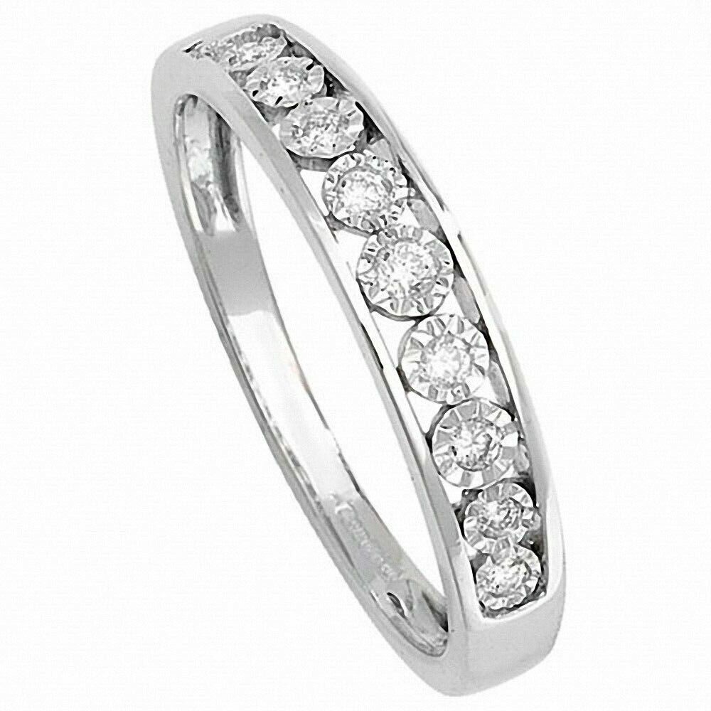 Real Diamond Half Eternity Ring Solid White Gold Band Size JKLMNOPQ