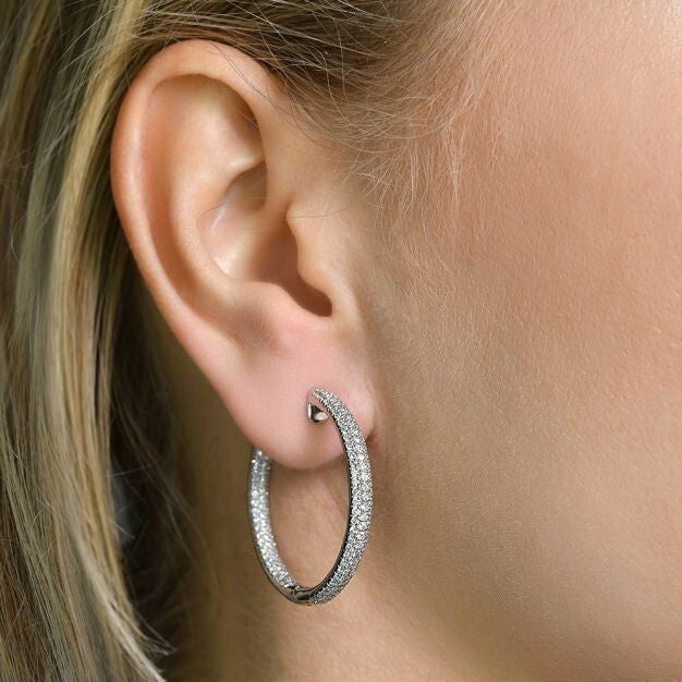 18Ct White Gold 2.30ct Diamond Hoop Earrings 31mm Diameter