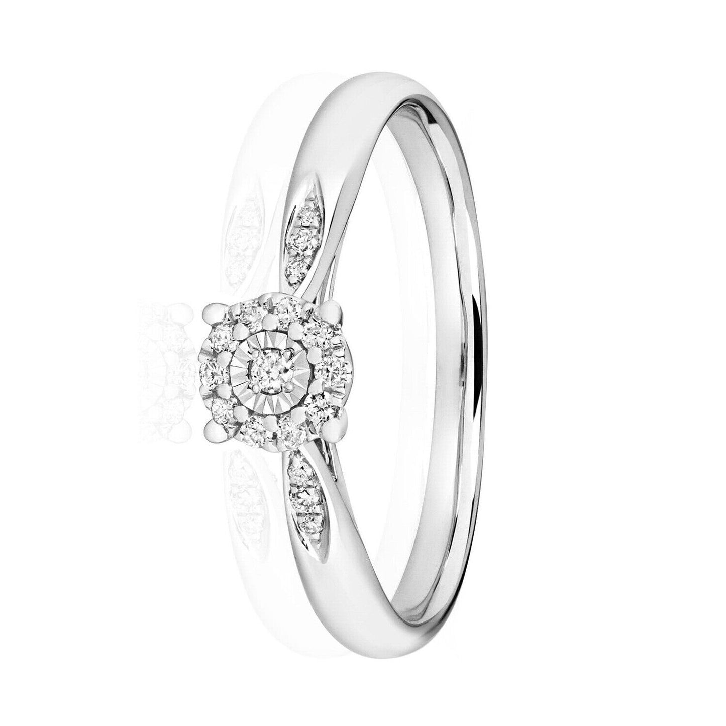 9ct White Gold Real Diamond Ring Illusion Solitaire Engagement