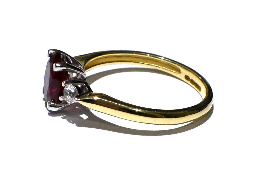Yellow Gold Ruby Ring Solitaire Oval White Sapphire Engagement Hallmarked