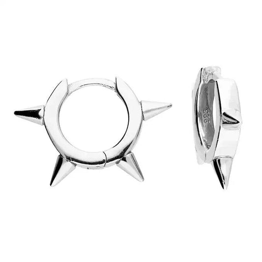 Men's Hoop Earring 4 Spike Hinged Huggie Hoop Single Earring Solid 925 Silver