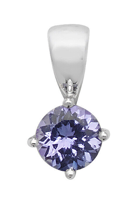 Tanzanite Round Solitaire Pendant White Gold Hallmarked 18" Chain British Made