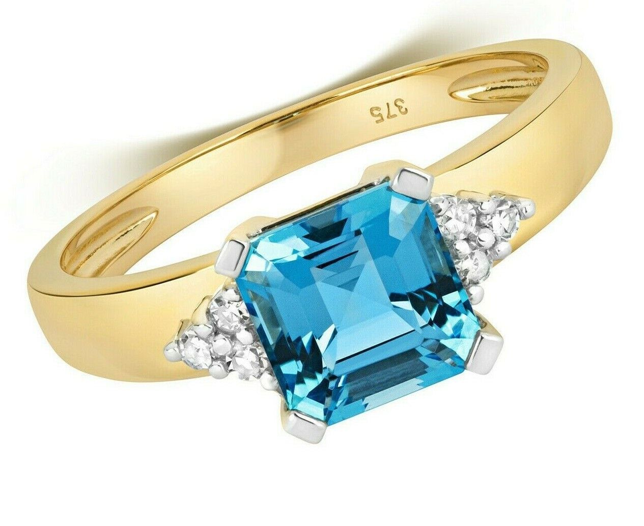 Real Blue Topaz and Diamond Ring Solid Yellow Gold Square Size J K L M N O P Q