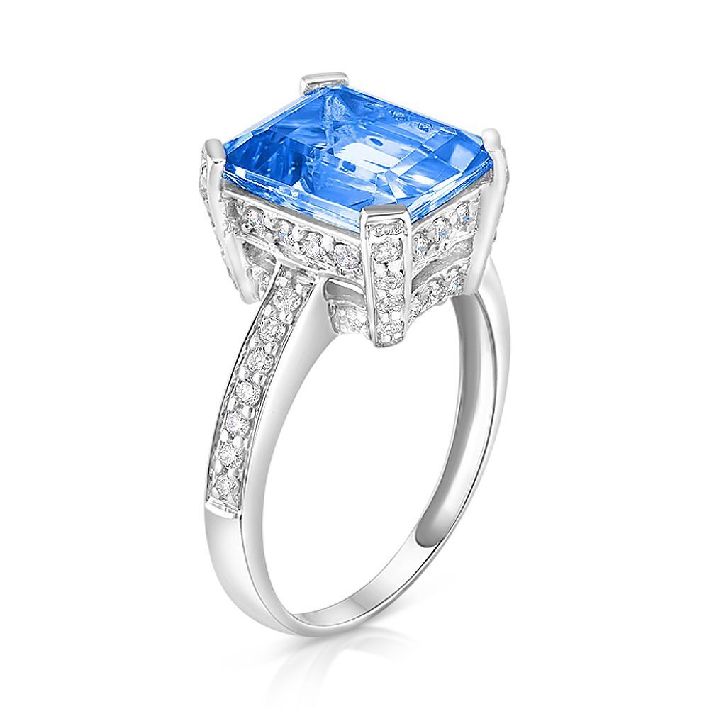 9ct White Gold 0.42ct Diamond and 4.40ct Blue Topaz Ring Statement Engagement