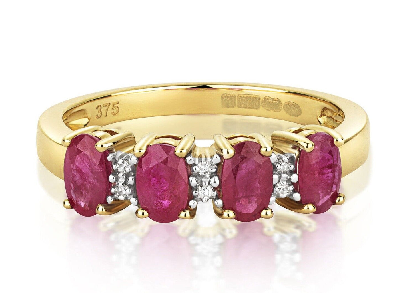 Real Ruby and Diamond Eternity Anniversary Ring Solid Yellow Gold Band
