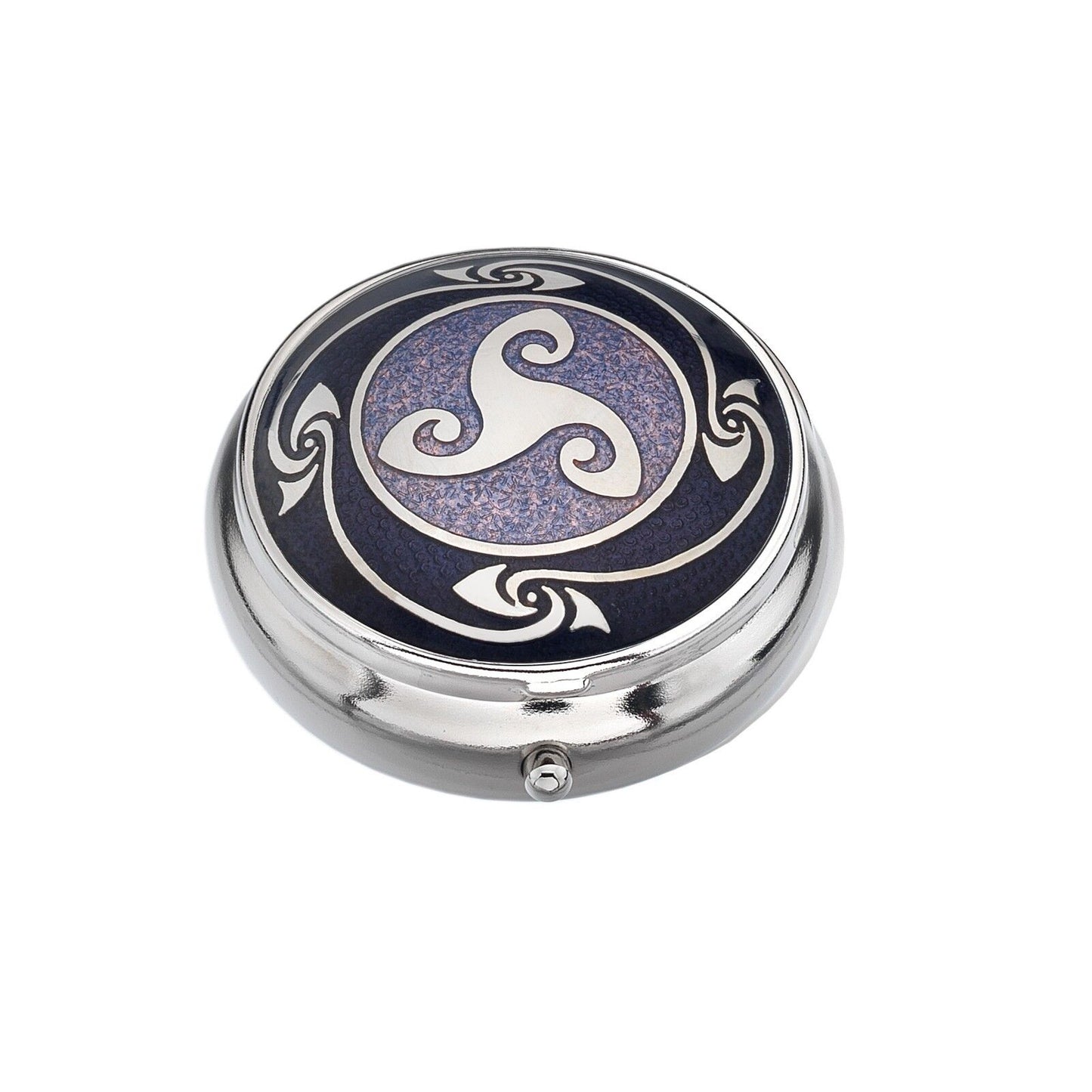 Pillbox Silver Plated Celtic Triskele Design Purple Brand New and Boxed