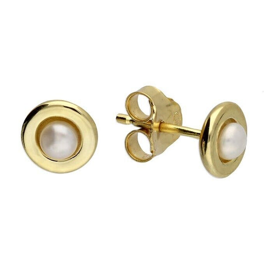 18ct Gold Freshwater Pearl Stud Earrings on Solid Sterling Silver 925 6mm Studs