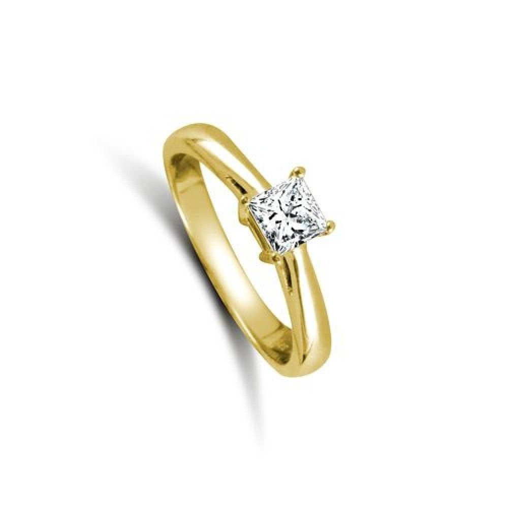 9ct Yellow Gold Princess Cut Solitaire Ring Engagement Full Hallmark
