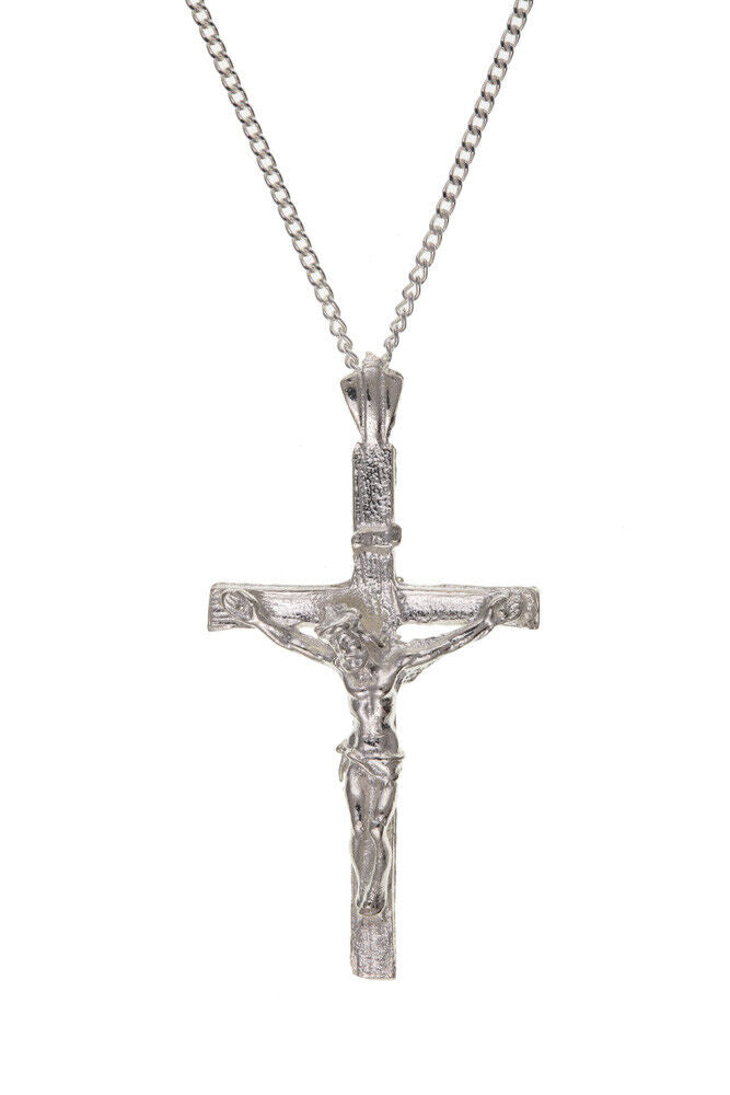Plain Silver Crucifix Pendant Sterling Silver 925 Hallmark 16 - 18" Chain