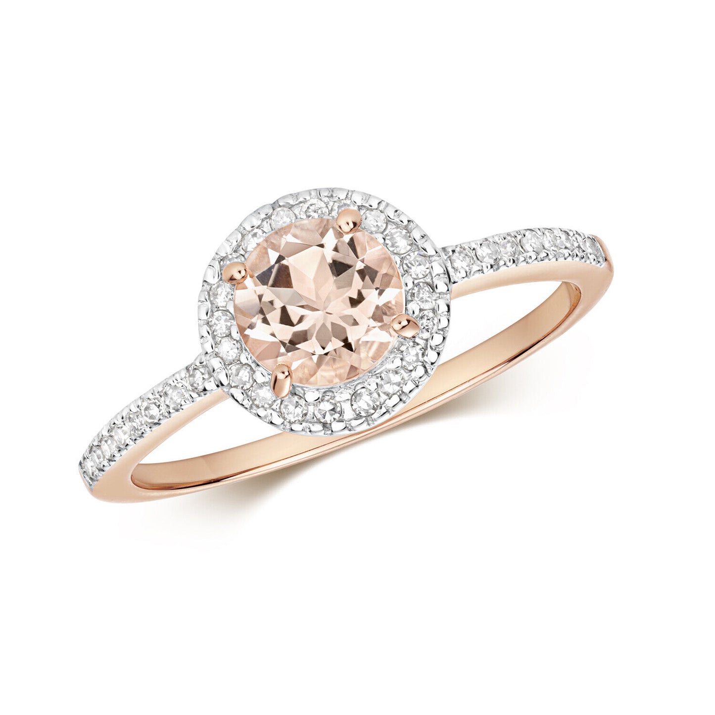 Real Morganite and Diamond Ring Solid Rose Gold Round Gemstone Cluster Size J-Q