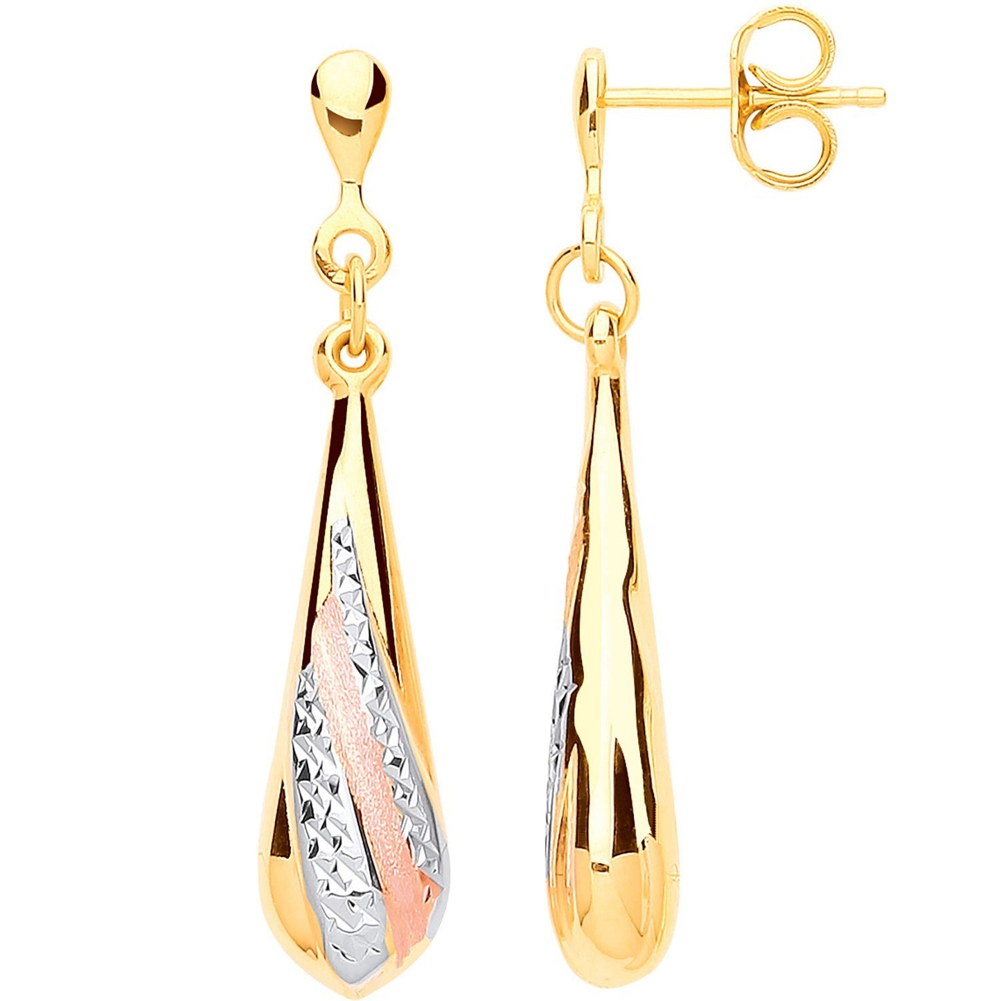 Teardrop Earrings 9ct Yellow, Rose and White Gold Hallmarked 36mm Drops