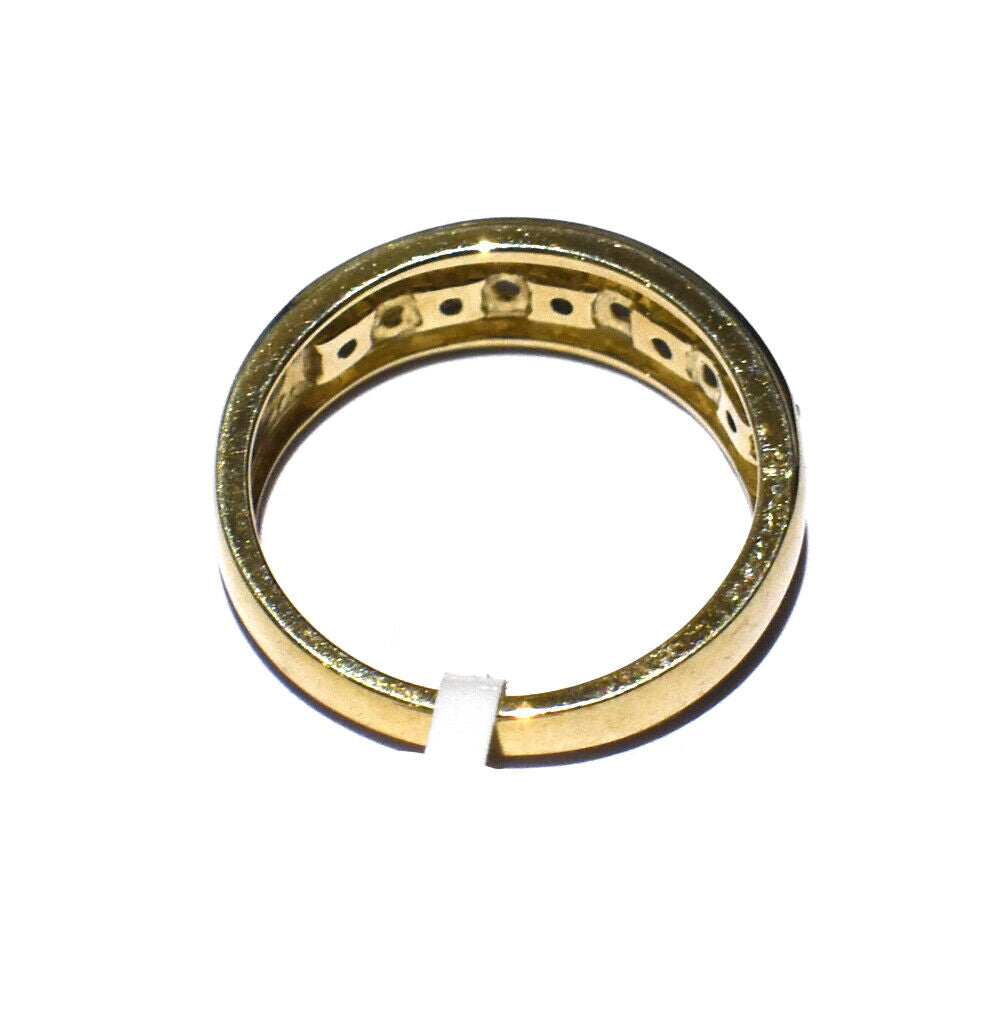 Real Sapphire and Diamond Eternity Ring 9ct Yellow Gold Band Size J-Q