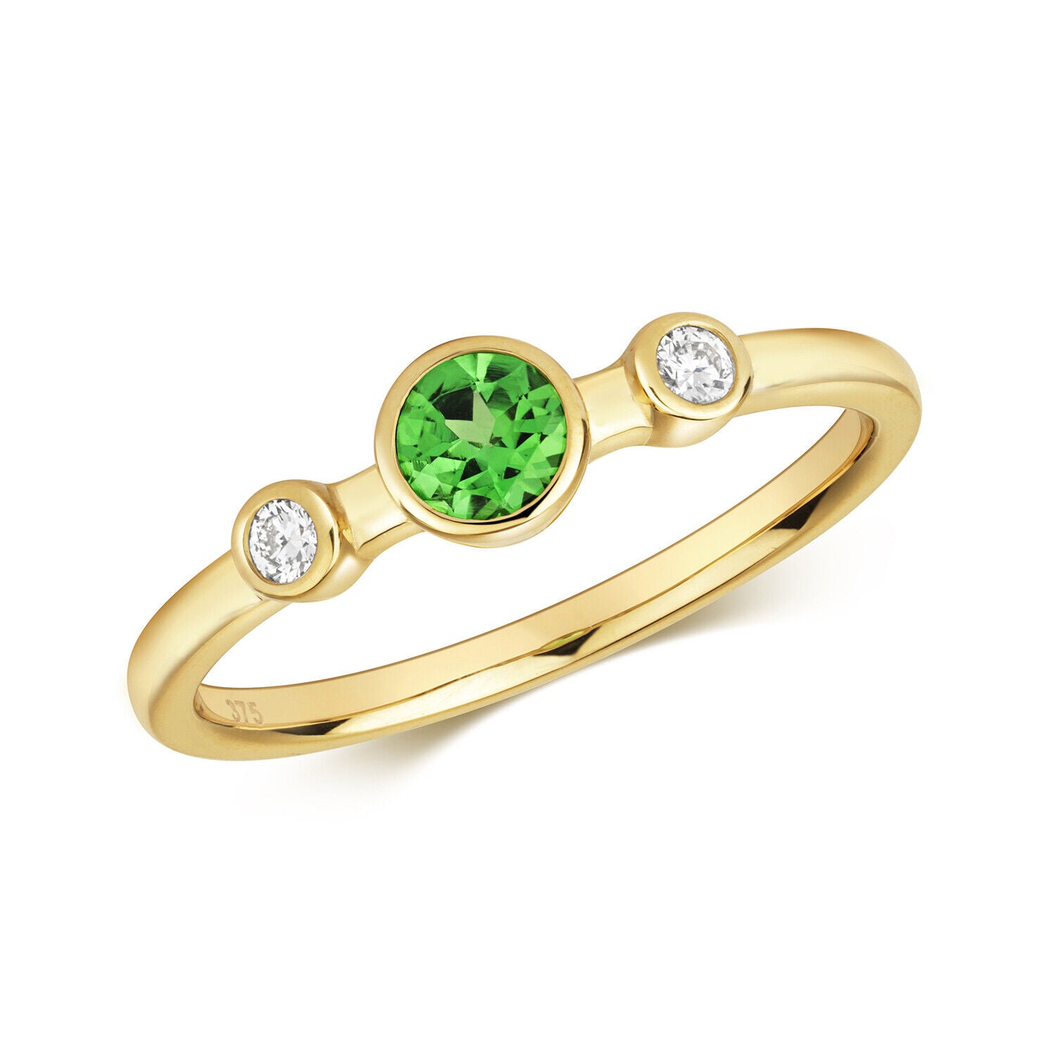 Real Tsavorite and Diamond Ring Solid Yellow Gold Solitaire Size J K L M N O P Q