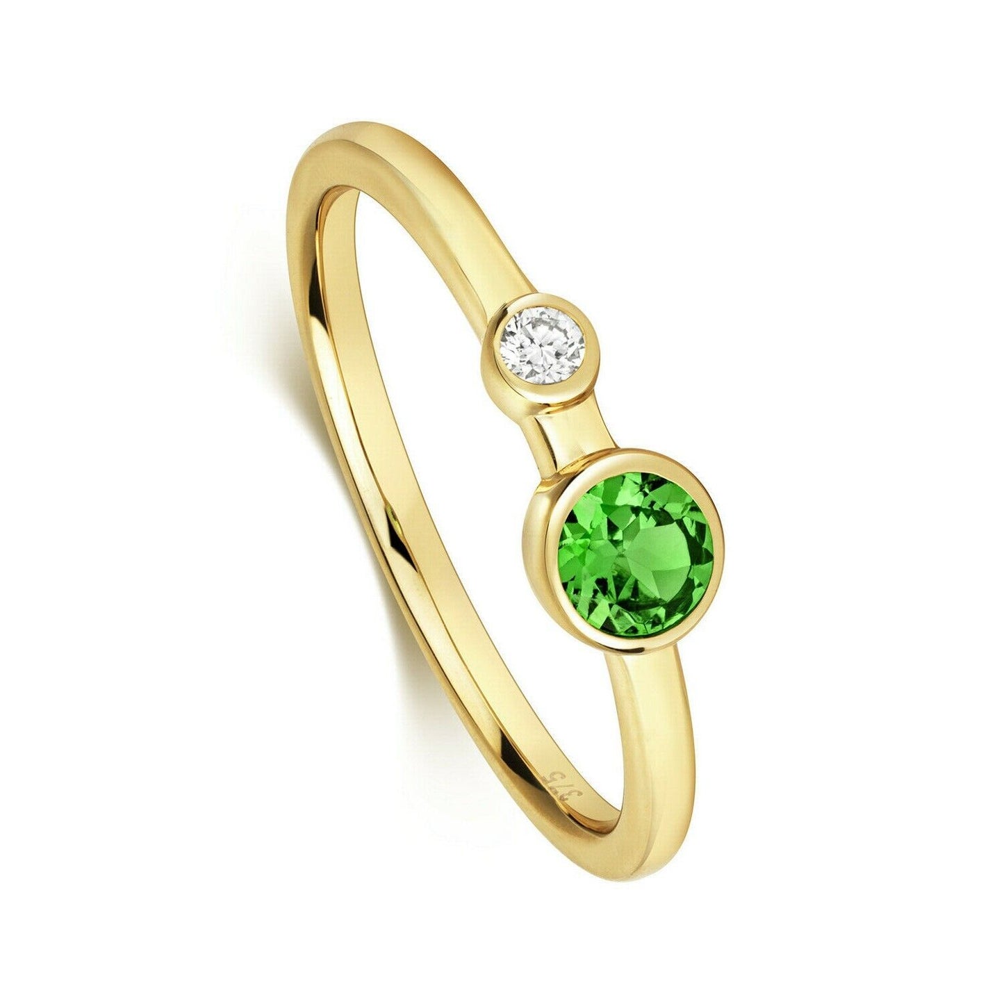 Real Tsavorite and Diamond Ring Solid Yellow Gold Solitaire Band Size J - Q