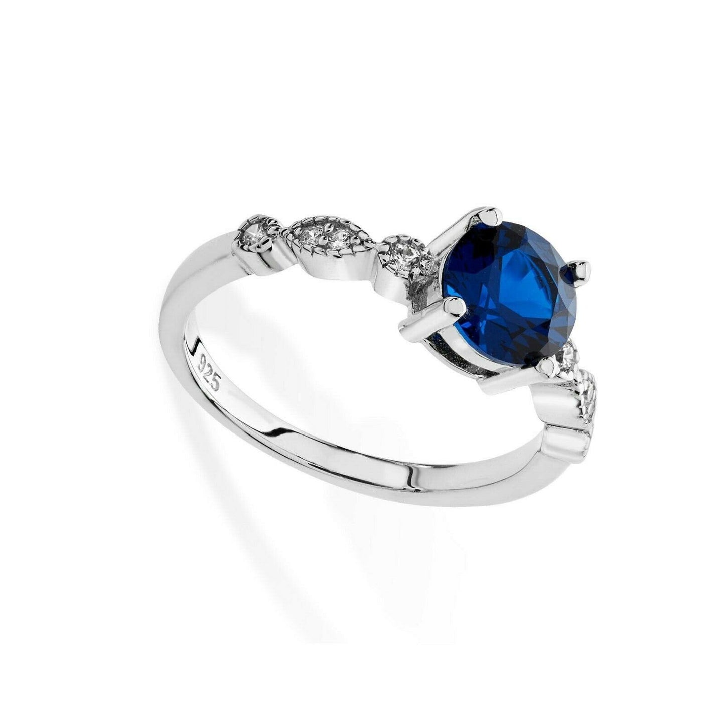 Sapphire Solitaire Ring 925 Hallmark Rhodium Finish Size J - R British Made