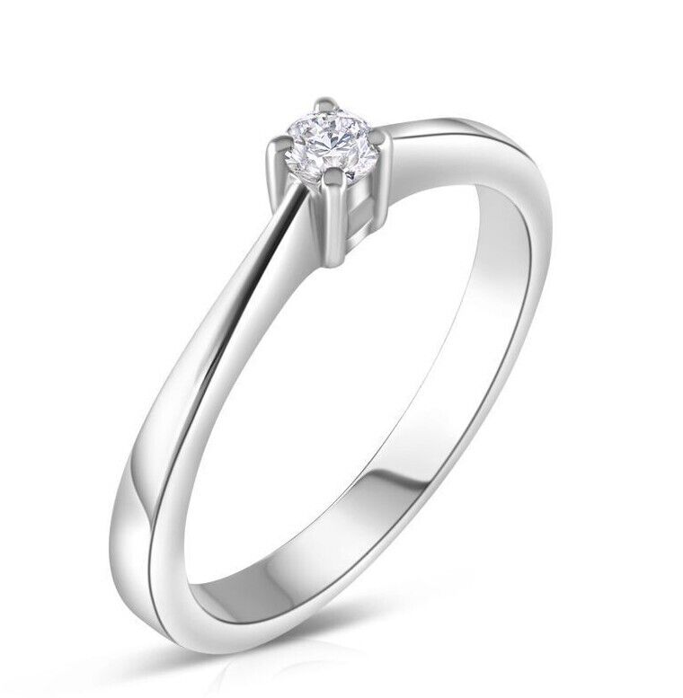 9ct White Gold 0.15ct Real Diamond Solitaire Engagement Ring Size J - Q