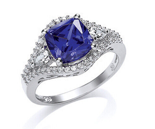 Tanzanite Cushion Ring Real Platinum on Solid Sterling Silver 925 Hallmark
