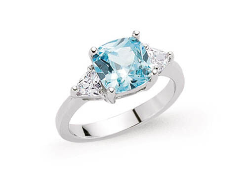 Blue Topaz Ring Platinum Plated Sterling Silver Engagement Ring