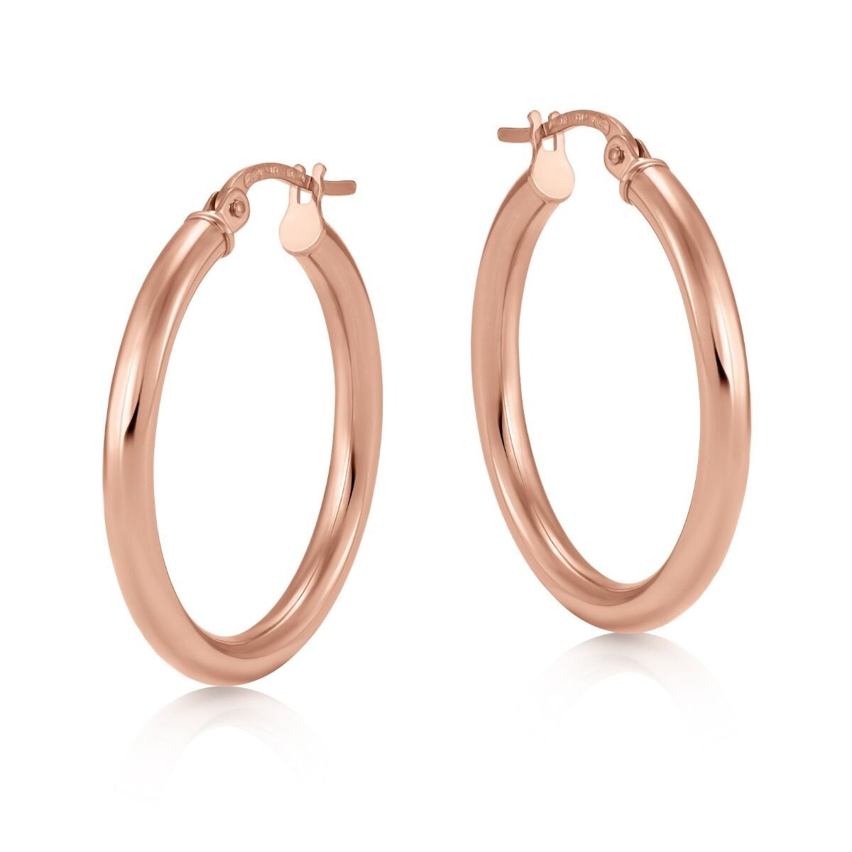 Rose Gold 25mm Hoop Earrings Round Tubular Hoops Hallmarked