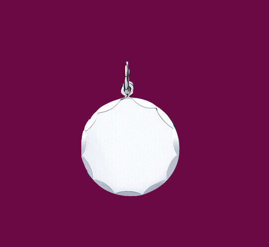 Round Tag Disc Pendant Sterling Silver Faceted Edge 925 Stamp All Chain Lengths
