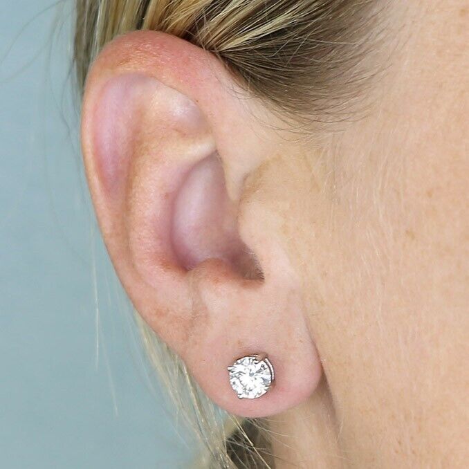 Moissanite Solitaire Stud Earrings 7mm Sterling Silver 925 Hallmark