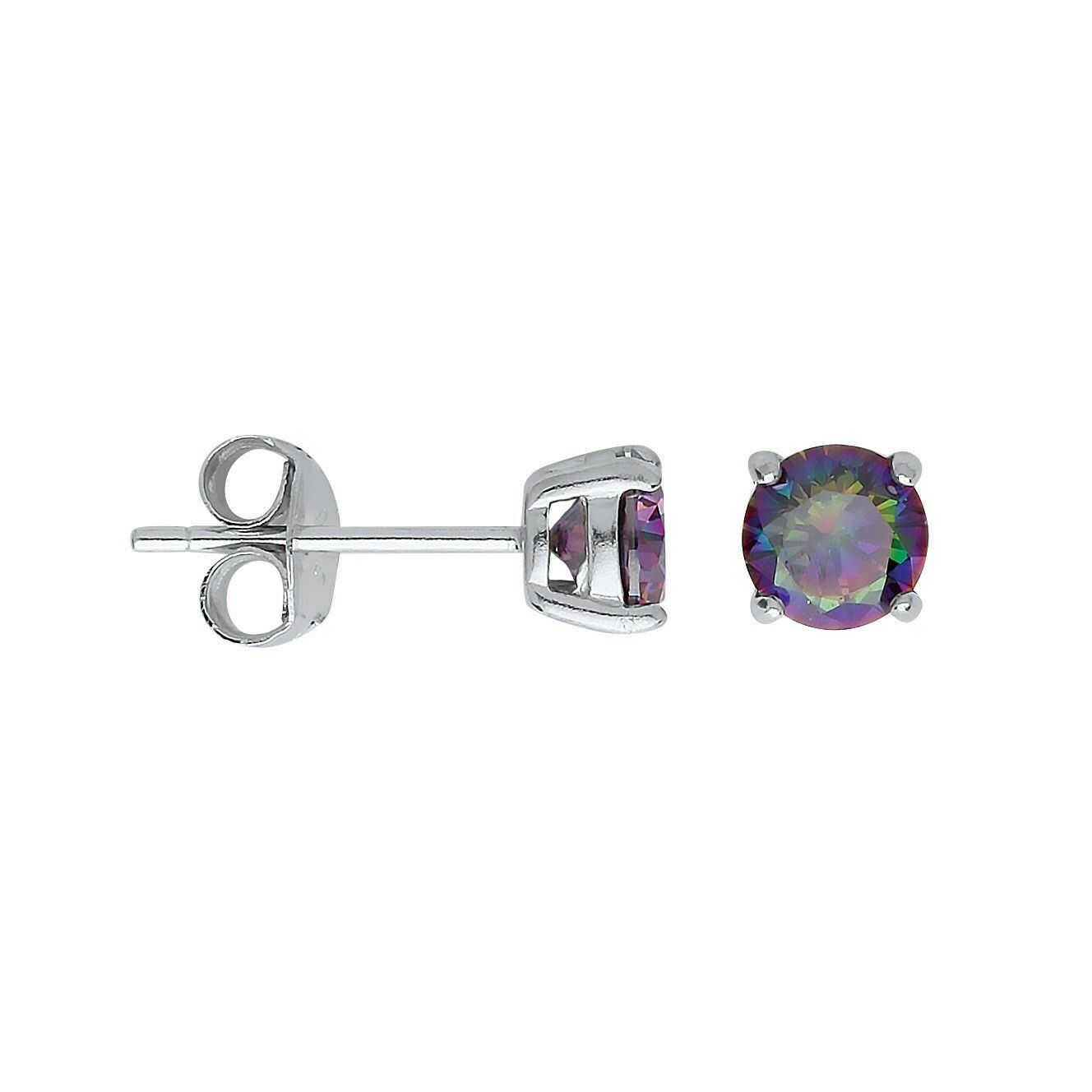 Round Mystic Topaz Stud Earrings Solid Sterling Silver 5mm Solitaire 925 Stamp