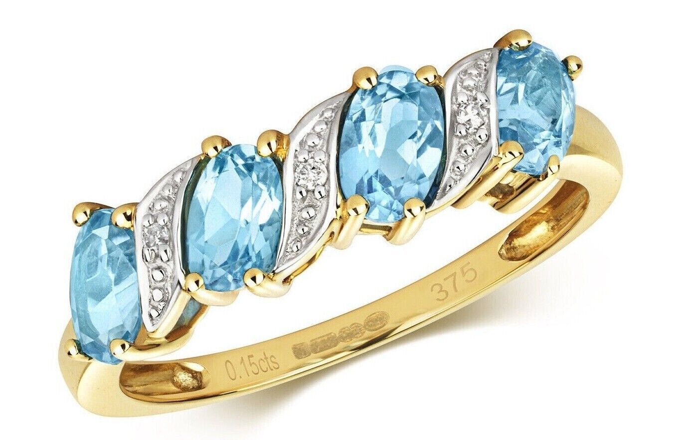 Real Blue Topaz and Diamond Eternity Ring Solid Yellow Gold
