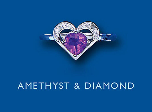 Amethyst and Diamond Ring Heart Solid Sterling Silver Ladies