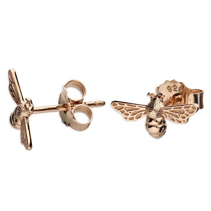 Bumble Bee Stud Earrings 18ct Rose Gold on Solid .925 Sterling Silver Handmade