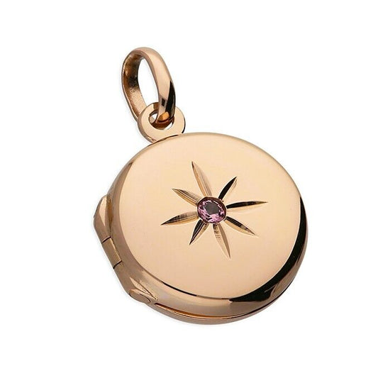 October Birthstone Silver Locket 18ct Rose Gold Plated with Tourmaline 18" Chain