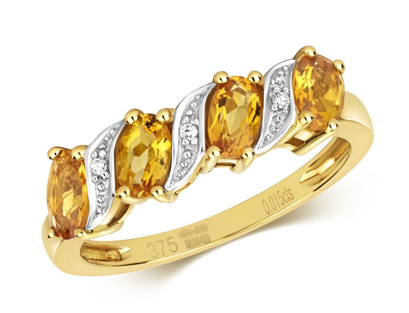 Real Citrine and Diamond Eternity Ring Solid Yellow Gold Band Size J - Q